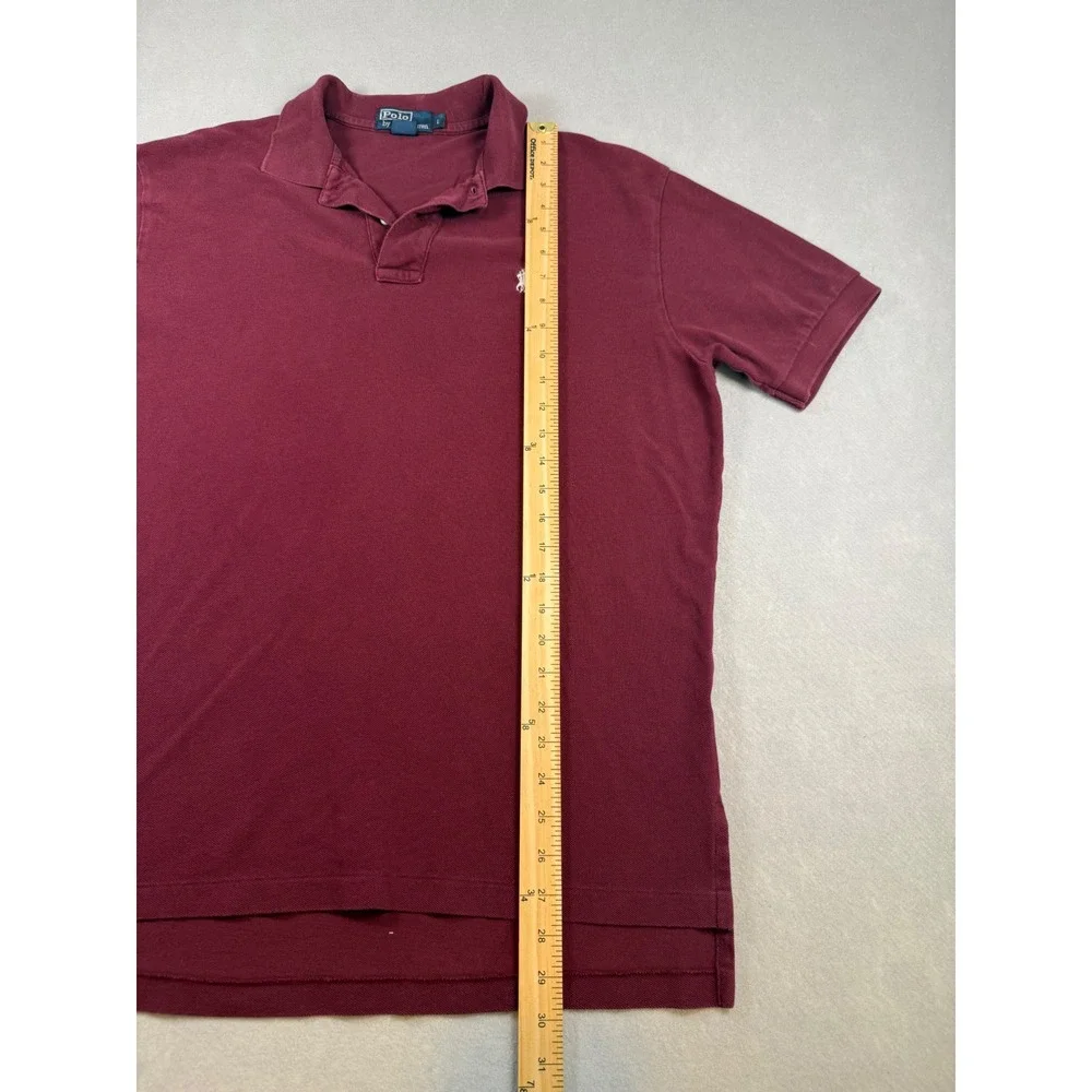 Polo Ralph Lauren Mens Large Burgundy Maroon Short Sleeve Pique Polo Shirt Logo